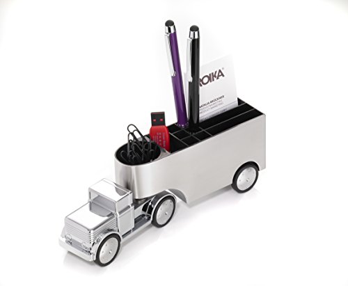 Troika Stifteköcher und Büroklammernhalter/Briefbeschwerer, LKW, Rückziehmotor, bewegliche Achse, Magnet für Büroklammern, Metallguss, verchromt, glänzend, silber Troika Stifteköcher und Büroklammernhalter/Briefbeschwerer, LKW, Rückziehmotor, bewegliche Achse, Magnet für Büroklammern, Metallguss, verchromt, glänzend, silber von TROIKA