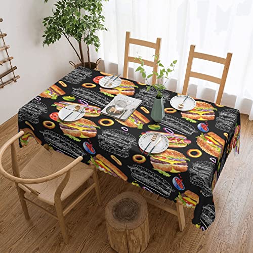 Burger auf schwarzem Hintergrund Tischdecken, waschbare Tischdecke für Küche, Esszimmer, Dekoration, Party im Freien, 137 x 183 cm von TROONZ