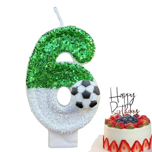 TROONZ Fußball-Geburtstagskerzen, Fußball-Zahlenkerze für Kuchendekoration, 3D-Glitzer-Zahl in Grün für Cupcake-Topper-Dekorationen, Kerzen-Kuchen-Topper für Jubiläumsfeiern von TROONZ