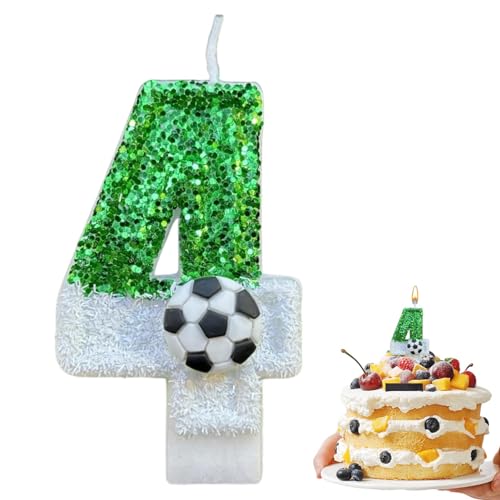 TROONZ Fußball-Geburtstagskerzen, Fußball-Zahlenkerze für Kuchendekoration, 3D-Glitzer-Zahl in Grün für Cupcake-Topper-Dekorationen, Kerzen-Kuchen-Topper für Jubiläumsfeiern von TROONZ