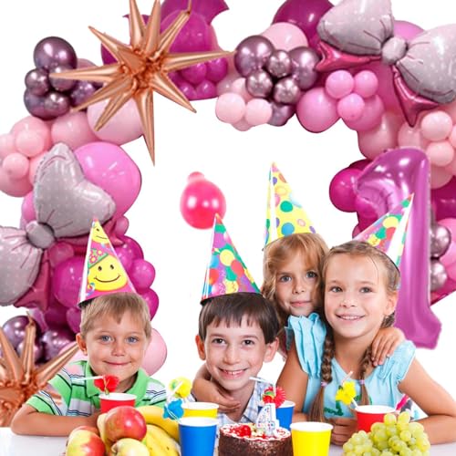 TROONZ Rosa Partyballons,Rosa Ballon-Geburtstagsparty-Set | Rosa Schleife-Zahlen-Partyballons,Rosa Metall- und Rosenschleifenfolie für alles Gute zum Geburtstag, Babyparty, von TROONZ