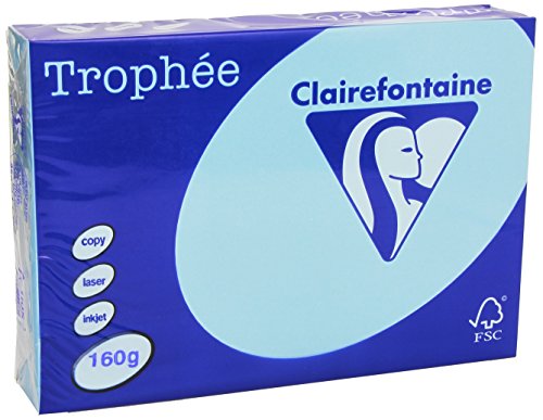 Clairefontaine 1105C - Ries mit 250 Blatt Druckerpapier / Kopierpapier Trophée, DIN A4 (21x29,7 cm), 160g, Blau Pastellfarbe, 1 Ries von Clairefontaine