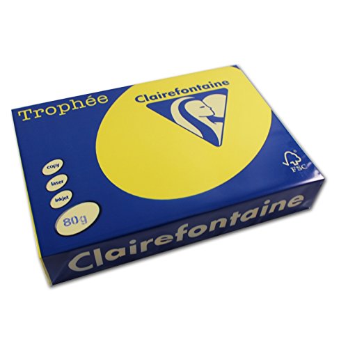 Clairefontaine 1877C - Ries mit 500 Blatt Druckerpapier / Kopierpapier Trophée, DIN A4 (21x29,7 cm), 80g, Kanariengelb intensive Farbe, 1 Ries von Clairefontaine