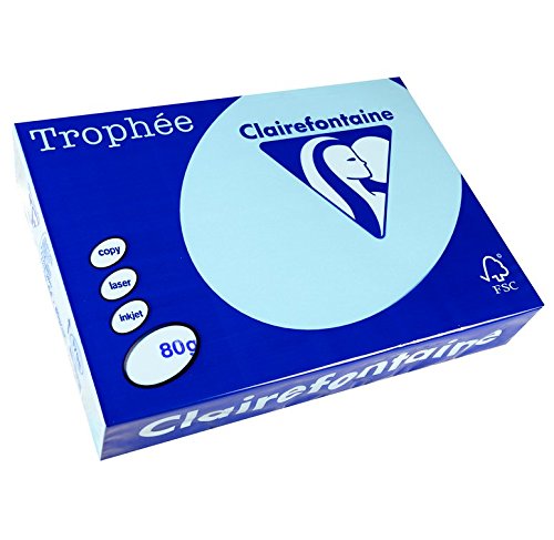 Clairefontaine 1798C - Ries mit 500 Blatt Druckerpapier / Kopierpapier Trophée, DIN A4 (21x29,7 cm), 80g, Eisblau Pastellfarbe, 1 Ries von Clairefontaine