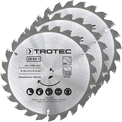 TROTEC Holzkreissägeblätter-Set Ø 150 mm (24 Zähne), 3-teilig Kreissäge Zubehör sägen heimwerken schneiden Brennholz von TROTEC