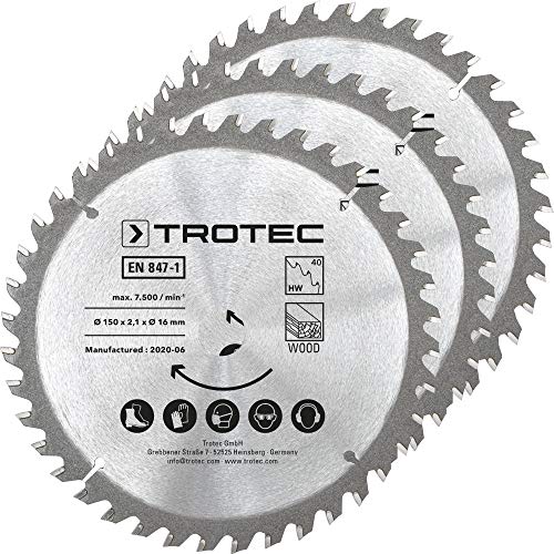 TROTEC Holzkreissägeblätter-Set Ø 150 mm (40 Zähne), 3-teilig Kreissäge Zubehör Sägeblätter sägen Zuschnitte Fußleiste Wandpaneele von TROTEC