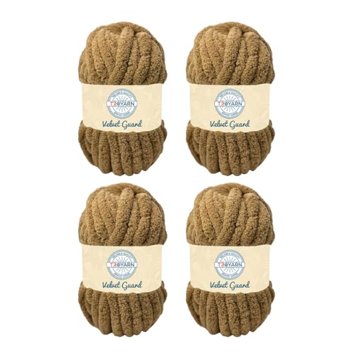 Troyarn Chunky Chenille-Garn, super sperrig, weich, flauschiges Plüschgarn, Häkeln, Stricken, Handstricken, Deckenherstellung, Jumbo-Knäuel für Armstricken, Heimdekoration, 4 x 200 g, Braun Troyarn Chunky Chenille-Garn, super sperrig, weich, flauschiges Plüschgarn, Häkeln, Stricken, Handstricken, Deckenherstellung, Jumbo-Knäuel für Armstricken, Heimdekoration, 4 x 200 g, Braun von TROYARN