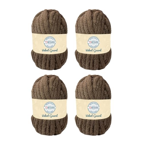 Troyarn Chunky Chenille-Garn, super sperrig, weich, flauschiges Plüschgarn, Häkeln, Stricken, Handstricken, Deckenherstellung, Jumbo-Knäuel für Armstricken, Heimdekoration, 4 x 200 g, Dunkelbraun Troyarn Chunky Chenille-Garn, super sperrig, weich, flauschiges Plüschgarn, Häkeln, Stricken, Handstricken, Deckenherstellung, Jumbo-Knäuel für Armstricken, Heimdekoration, 4 x 200 g, Dunkelbraun von TROYARN