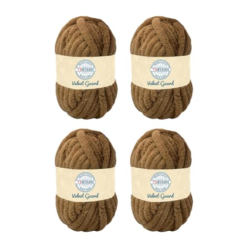 Troyarn Chunky Chenille-Garn, super sperrig, weich, flauschiges Plüschgarn, Häkeln, Stricken, Handstricken, Deckenherstellung, Jumbo-Knäuel für Armstricken, Heimdekoration, 4 x 200 g, Hellbraun Troyarn Chunky Chenille-Garn, super sperrig, weich, flauschiges Plüschgarn, Häkeln, Stricken, Handstricken, Deckenherstellung, Jumbo-Knäuel für Armstricken, Heimdekoration, 4 x 200 g, Hellbraun von TROYARN