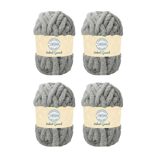 Troyarn Chunky Chenille-Garn, super sperrig, weich, flauschiges Plüschgarn, Häkeln, Stricken, Handstricken, Deckenherstellung, Jumbo-Knäuel für Armstricken, Heimdekoration, 4 x 200 g, Silber Troyarn Chunky Chenille-Garn, super sperrig, weich, flauschiges Plüschgarn, Häkeln, Stricken, Handstricken, Deckenherstellung, Jumbo-Knäuel für Armstricken, Heimdekoration, 4 x 200 g, Silber von TROYARN