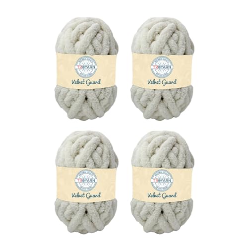 Troyarn Chunky Chenille-Garn, super sperrig, weich, flauschiges Plüschgarn, Häkeln, Stricken, Handstricken, Deckenherstellung, Jumbo-Knäuel für Armstricken, Heimdekoration, 4 x 200 g, cremefarben Troyarn Chunky Chenille-Garn, super sperrig, weich, flauschiges Plüschgarn, Häkeln, Stricken, Handstricken, Deckenherstellung, Jumbo-Knäuel für Armstricken, Heimdekoration, 4 x 200 g, cremefarben von TROYARN