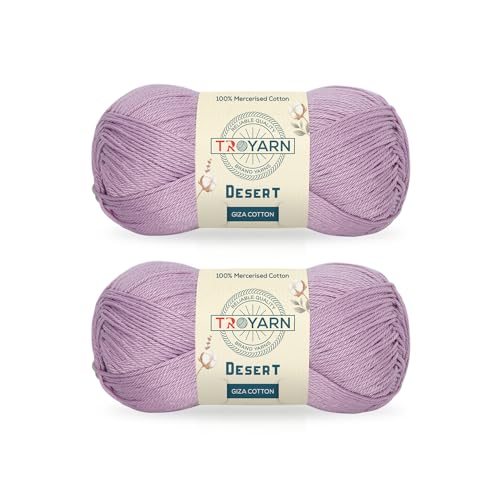 Troyarn Desert Giza-Baumwolle, 100 % merzerisiertes Giza-Baumwollgarn, Super Fino Kammgewicht, weiches Strick- und Häkelgarn (2 x 50 g) / (11072 - Lila) von TROYARN