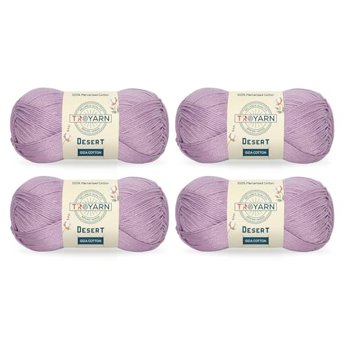 Troyarn Desert Giza-Baumwolle, 100 % merzerisiertes Giza-Baumwollgarn, Super Fino Kammgewicht, weiches Strick- und Häkelgarn (4 x 50 g) / 4 x 137 m, Flieder, 4 Stück von TROYARN