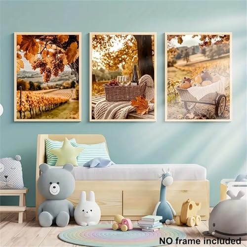 3 Premium Poster Set, Goldener Herbst Kürbis Bilder, ohne Rahmen Halloween Thanksgiving Wanddekoration Bauernhaus Herbst Kunstdrucke (21x30cm) von TROYSINC