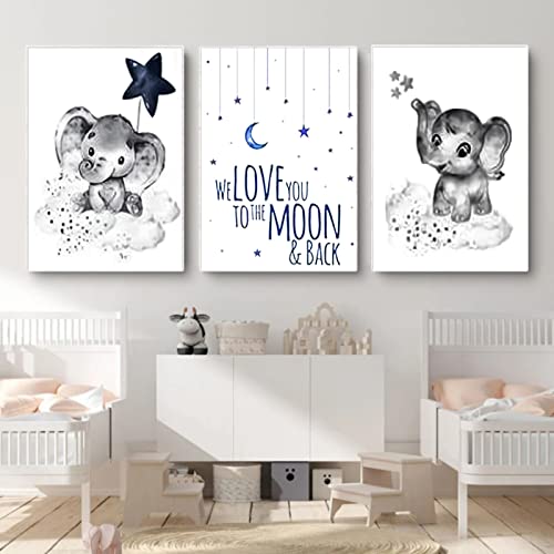 3er Set Poster Niedliches Tier, Baby-Elefant Grau Bilder Kinderzimmer Deko Junge Mädchen Babyzimmer Kinderbilder (A,21x30cm) von TROYSINC
