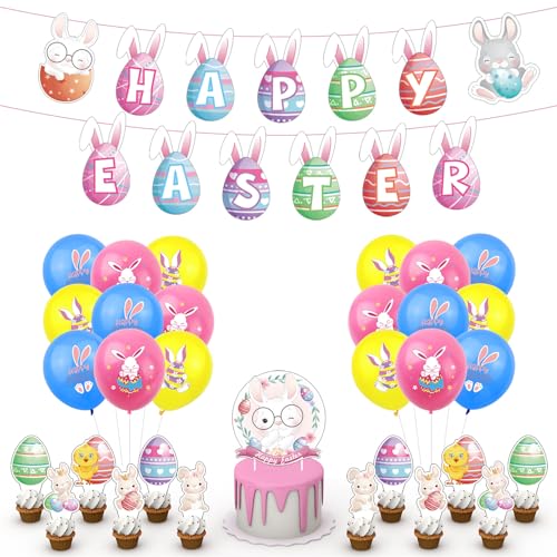 Hase luftballon Ostern Kaninchen Osterei Party deko Oster Kaninchen-Thema Folienballons set mit Einführungskarte für Kuchen, Kinder Geburtstag Party Dekoration (3pcs Set) von TROYSINC