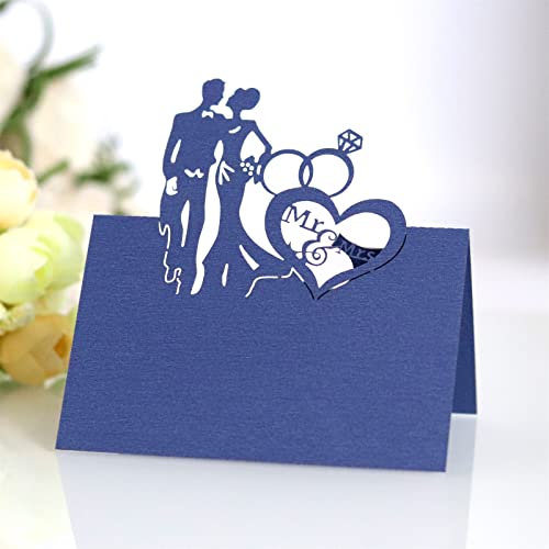 TROYSINC 100 Stück Hochzeit Tischkarten, Liebe Hochzeit Muster, Dreidimensional Platzkarten, Laser Schnitt Namenskärtchen, DIY Tischdeko für Hochzeit (Navy blau) von TROYSINC