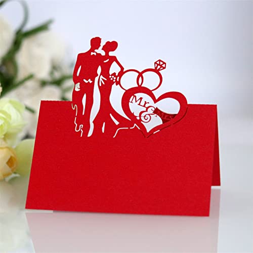 TROYSINC 100 Stück Hochzeit Tischkarten, Liebe Hochzeit Muster, Dreidimensional Platzkarten, Laser Schnitt Namenskärtchen, DIY Tischdeko für Hochzeit (Rot) von TROYSINC