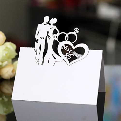 TROYSINC 100 Stück Hochzeit Tischkarten, Liebe Hochzeit Muster, Dreidimensional Platzkarten, Laser Schnitt Namenskärtchen, DIY Tischdeko für Hochzeit (Weiß) von TROYSINC