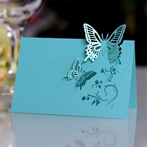 TROYSINC 100 Stück Hochzeit Tischkarten, Schmetterling Tischkarten, Dreidimensional Platzkarten, Laser Schnitt Namenskärtchen, DIY Tischdeko für Hochzeit (Hellblau) von TROYSINC