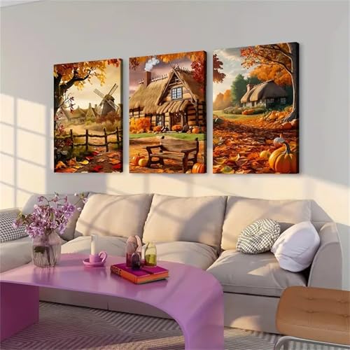 TROYSINC 3er Herbst Poster Set, Kürbis Blätter AUTUMN FOREST Kunstdrucke Herbst Kunstdrucke Wandbilder Wohnzimmer Wanddeko für Schlafzimmer, Ohne Rahmen (30x40cm) von TROYSINC