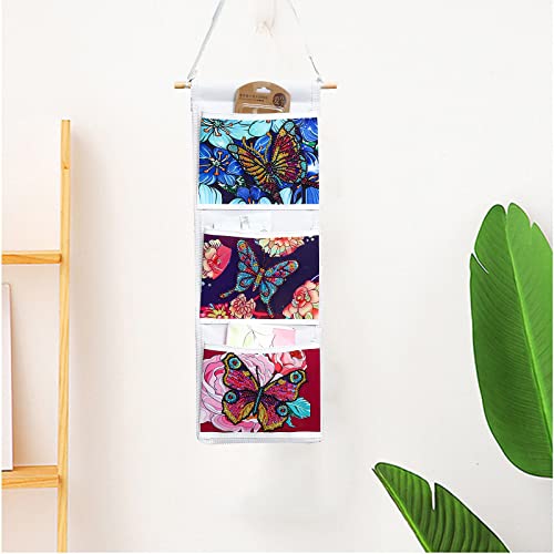 TROYSINC Diamond Painting Hängeorganizer, Baumwolle Schmetterling Hängeregal Wand mit 3 Taschen, Multifunktionale Aufbewahrungstasche für Schlafzimmer Waschraum oder Flur, 20x50 cm (C) von TROYSINC