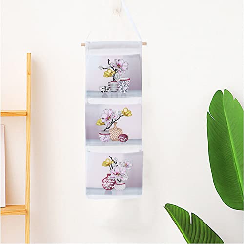 TROYSINC Diamond Painting Hängeorganizer mit 3 Taschen, Baumwolle Utensilientasche Wand, Multifunktionale Aufbewahrungstasche für Schlafzimmer, Waschraum oder Flur, 20x50 cm (B) von TROYSINC