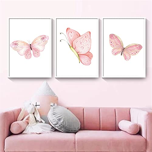 TROYSINC Kinderposter 3er Set, A4 Bilder Rosa Schmetterling, Ohne Rahmen Wandbilder Deko Kinderposter für Junge Mädchen Kinderzimmer von TROYSINC