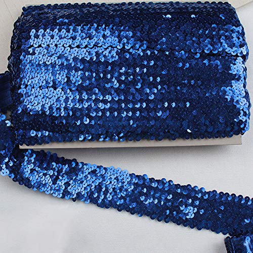 TROYSINC Paillettenband,12M Elastisch Farbiges Paillettenborte,4.5cm Breites Bortenband Pailletten für DIY Kunsthandwerk,Kleiderherstellung (Blau) von TROYSINC