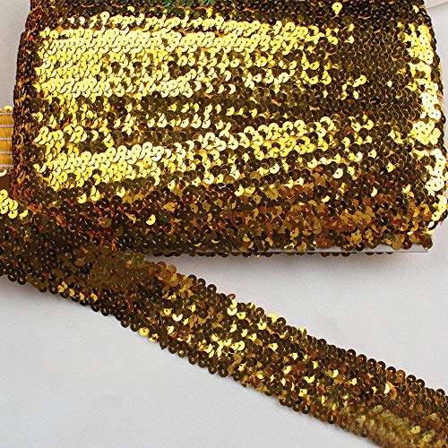 TROYSINC Paillettenband,12M Elastisch Farbiges Paillettenborte,4.5cm Breites Bortenband Pailletten für DIY Kunsthandwerk,Kleiderherstellung (Gold) von TROYSINC