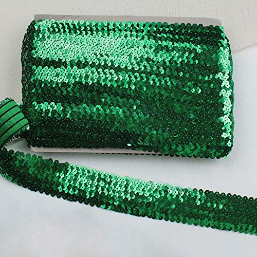 TROYSINC Paillettenband,12M Elastisch Farbiges Paillettenborte,4.5cm Breites Bortenband Pailletten für DIY Kunsthandwerk,Kleiderherstellung (Grün) von TROYSINC