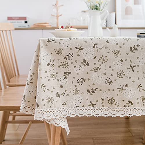 TROYSINC Tischdecke Landhausstil, Vintage Beige Löwenzahn Blumen Tischdecke, Handgemachte Stickerei Tischläufer, Baumwolle Leinen Tischdecke für Home Küche Dekoration (90x90cm) von TROYSINC