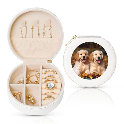 TRSGKSQP Schmuckkästchen für Damen und Mädchen, Leder, Reise-Schmuckkästchen, Golden Retriever, Hunde, Welpen, Haustiere, tragbare Schmuckschatulle mit Reißverschluss für Ohrringe, Armbänder, Ringe TRSGKSQP Schmuckkästchen für Damen und Mädchen, Leder, Reise-Schmuckkästchen, Golden Retriever, Hunde, Welpen, Haustiere, tragbare Schmuckschatulle mit Reißverschluss für Ohrringe, Armbänder, Ringe von TRSGKSQP