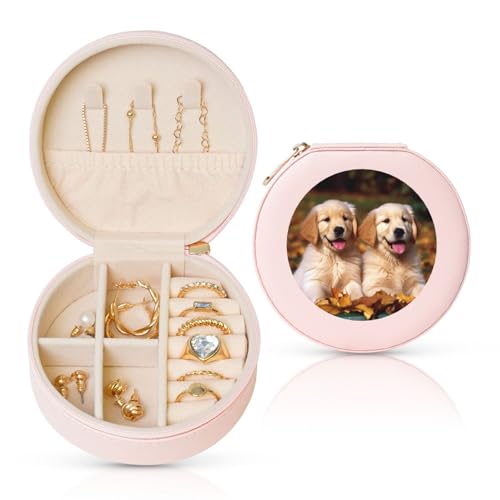 TRSGKSQP Schmuckkästchen für Damen und Mädchen, Leder, Reise-Schmuckkästchen, Golden Retriever, Hunde, Welpen, Haustiere, tragbare Schmuckschatulle mit Reißverschluss für Ohrringe, Armbänder, Ringe TRSGKSQP Schmuckkästchen für Damen und Mädchen, Leder, Reise-Schmuckkästchen, Golden Retriever, Hunde, Welpen, Haustiere, tragbare Schmuckschatulle mit Reißverschluss für Ohrringe, Armbänder, Ringe von TRSGKSQP