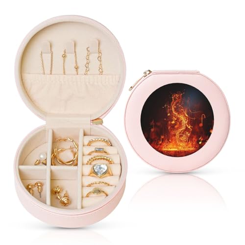 TRSGKSQP Schmuckkästchen für Damen und Mädchen, Leder, Reise-Schmuckkästchen, rote Flamme, Musiknoten, tragbare Schmuckschatulle mit Reißverschluss für Ohrringe, Armbänder, Ringe TRSGKSQP Schmuckkästchen für Damen und Mädchen, Leder, Reise-Schmuckkästchen, rote Flamme, Musiknoten, tragbare Schmuckschatulle mit Reißverschluss für Ohrringe, Armbänder, Ringe von TRSGKSQP