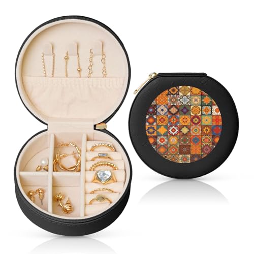 TRSGKSQP Schmuckkästchen für Damen und Mädchen, Leder, Reise-Schmuckschatulle, Gruppe von marokkanischen, geometrischen, tragbaren Schmuck-Organizer-Box mit Reißverschluss für Ohrringe, Armbänder TRSGKSQP Schmuckkästchen für Damen und Mädchen, Leder, Reise-Schmuckschatulle, Gruppe von marokkanischen, geometrischen, tragbaren Schmuck-Organizer-Box mit Reißverschluss für Ohrringe, Armbänder von TRSGKSQP