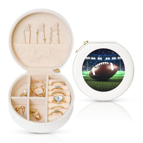 TRSGKSQP Schmuckschatulle für Damen und Mädchen, Leder, Reise-Schmucketui, American Football, tragbare Schmuck-Organizer-Box mit Reißverschluss für Ohrringe, Armbänder, Ringe TRSGKSQP Schmuckschatulle für Damen und Mädchen, Leder, Reise-Schmucketui, American Football, tragbare Schmuck-Organizer-Box mit Reißverschluss für Ohrringe, Armbänder, Ringe von TRSGKSQP