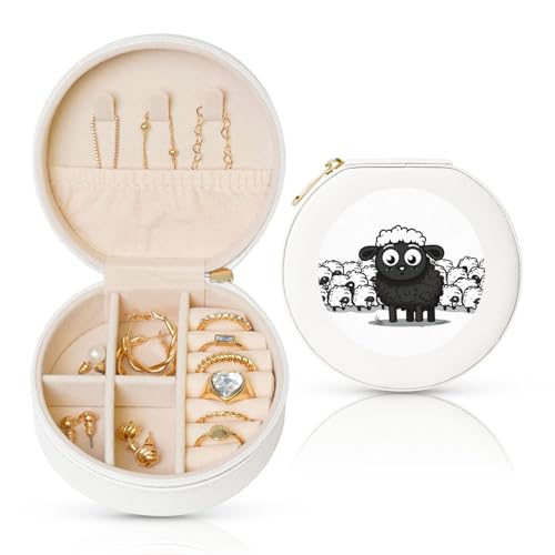 TRSGKSQP Schmuckschatulle für Damen und Mädchen, Leder, Reise-Schmucketui, Cartoon, schwarz-weißes Schaf, tragbare Schmuck-Organizer-Box mit Reißverschluss für Ohrringe, Armbänder, Ringe TRSGKSQP Schmuckschatulle für Damen und Mädchen, Leder, Reise-Schmucketui, Cartoon, schwarz-weißes Schaf, tragbare Schmuck-Organizer-Box mit Reißverschluss für Ohrringe, Armbänder, Ringe von TRSGKSQP