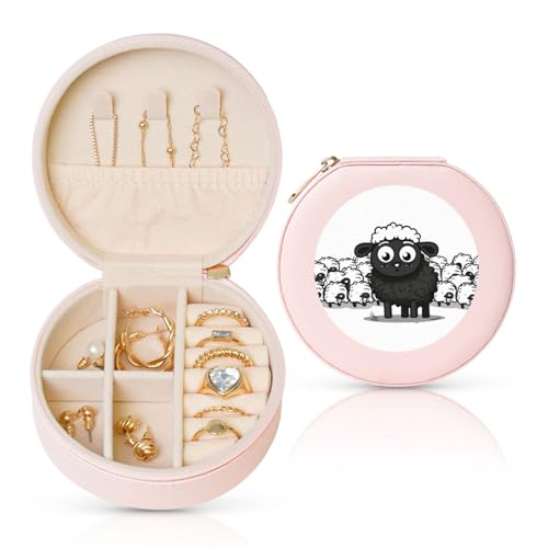 TRSGKSQP Schmuckschatulle für Damen und Mädchen, Leder, Reise-Schmucketui, Cartoon, schwarz-weißes Schaf, tragbare Schmuck-Organizer-Box mit Reißverschluss für Ohrringe, Armbänder, Ringe TRSGKSQP Schmuckschatulle für Damen und Mädchen, Leder, Reise-Schmucketui, Cartoon, schwarz-weißes Schaf, tragbare Schmuck-Organizer-Box mit Reißverschluss für Ohrringe, Armbänder, Ringe von TRSGKSQP
