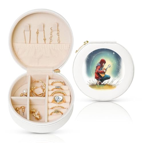 TRSGKSQP Schmuckschatulle für Damen und Mädchen, Leder, Reise-Schmucketui, Gitarre, Mädchen, tragbare Schmuck-Organizer-Box mit Reißverschluss für Ohrringe, Armbänder, Ringe TRSGKSQP Schmuckschatulle für Damen und Mädchen, Leder, Reise-Schmucketui, Gitarre, Mädchen, tragbare Schmuck-Organizer-Box mit Reißverschluss für Ohrringe, Armbänder, Ringe von TRSGKSQP