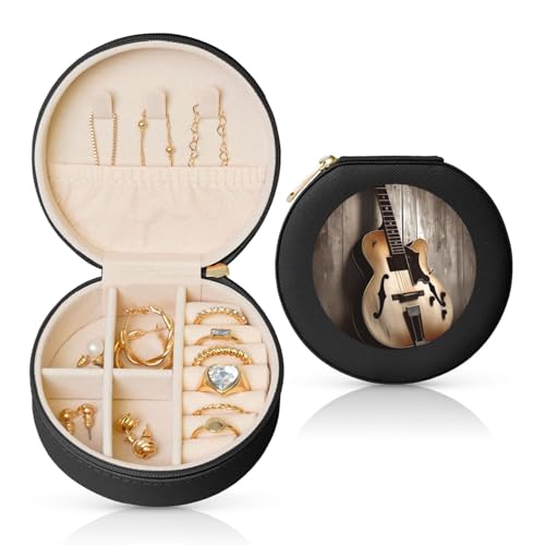 TRSGKSQP Schmuckschatulle für Damen und Mädchen, Leder, Reise-Schmucketui, Gitarrenbilder, tragbare Schmuck-Organizer-Box mit Reißverschluss für Ohrringe, Armbänder, Ringe TRSGKSQP Schmuckschatulle für Damen und Mädchen, Leder, Reise-Schmucketui, Gitarrenbilder, tragbare Schmuck-Organizer-Box mit Reißverschluss für Ohrringe, Armbänder, Ringe von TRSGKSQP