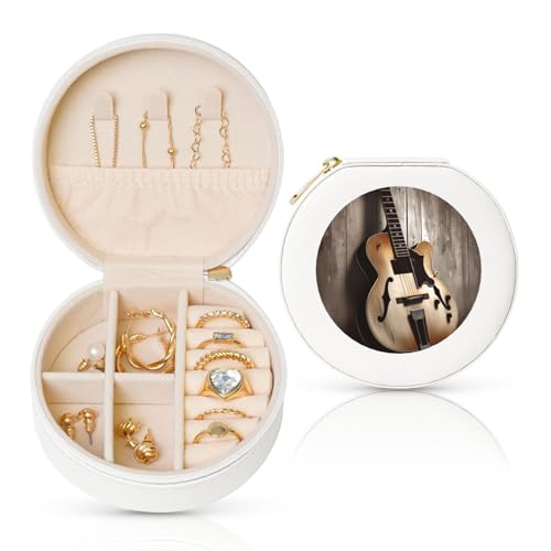 TRSGKSQP Schmuckschatulle für Damen und Mädchen, Leder, Reise-Schmucketui, Gitarrenbilder, tragbare Schmuck-Organizer-Box mit Reißverschluss für Ohrringe, Armbänder, Ringe TRSGKSQP Schmuckschatulle für Damen und Mädchen, Leder, Reise-Schmucketui, Gitarrenbilder, tragbare Schmuck-Organizer-Box mit Reißverschluss für Ohrringe, Armbänder, Ringe von TRSGKSQP