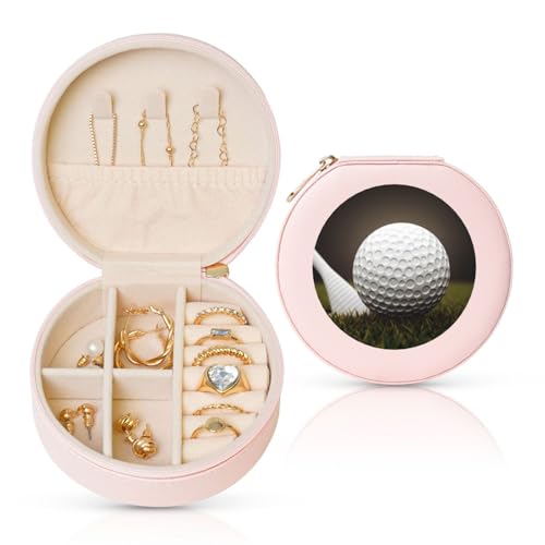 TRSGKSQP Schmuckschatulle für Damen und Mädchen, Leder, Reise-Schmucketui, Golfball, tragbare Schmuck-Organizer-Box mit Reißverschluss für Ohrringe, Armbänder, Ringe von TRSGKSQP