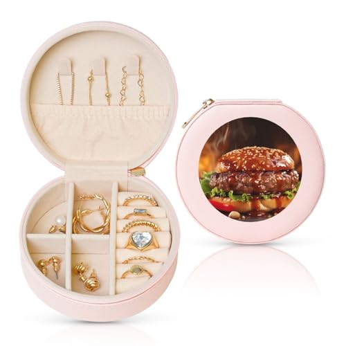 TRSGKSQP Schmuckschatulle für Damen und Mädchen, Leder, Reise-Schmucketui, Hamburger, Steak, Fast Food, tragbare Schmuck-Organizer-Box mit Reißverschluss für Ohrringe, Armbänder, Ringe TRSGKSQP Schmuckschatulle für Damen und Mädchen, Leder, Reise-Schmucketui, Hamburger, Steak, Fast Food, tragbare Schmuck-Organizer-Box mit Reißverschluss für Ohrringe, Armbänder, Ringe von TRSGKSQP