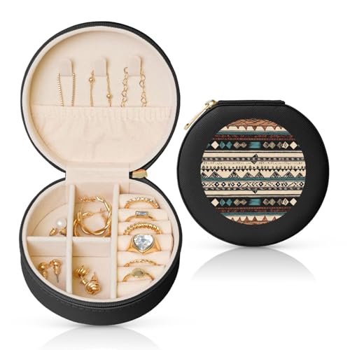 TRSGKSQP Schmuckschatulle für Damen und Mädchen, Leder, Reise-Schmucketui, Indianer-Muster, tragbare Schmuck-Organizer-Box mit Reißverschluss für Ohrringe, Armbänder, Ringe TRSGKSQP Schmuckschatulle für Damen und Mädchen, Leder, Reise-Schmucketui, Indianer-Muster, tragbare Schmuck-Organizer-Box mit Reißverschluss für Ohrringe, Armbänder, Ringe von TRSGKSQP