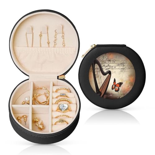 TRSGKSQP Schmuckschatulle für Damen und Mädchen, Leder, Reise-Schmucketui, Musikhintergrund, Schmetterling, tragbare Schmuck-Organizer-Box mit Reißverschluss für Ohrringe, Armbänder, Ringe TRSGKSQP Schmuckschatulle für Damen und Mädchen, Leder, Reise-Schmucketui, Musikhintergrund, Schmetterling, tragbare Schmuck-Organizer-Box mit Reißverschluss für Ohrringe, Armbänder, Ringe von TRSGKSQP