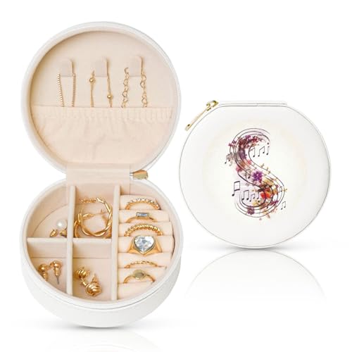 TRSGKSQP Schmuckschatulle für Damen und Mädchen, Leder, Reise-Schmucketui, Musiknoten, Blumenmuster, tragbare Schmuck-Organizer-Box mit Reißverschluss für Ohrringe, Armbänder, Ringe TRSGKSQP Schmuckschatulle für Damen und Mädchen, Leder, Reise-Schmucketui, Musiknoten, Blumenmuster, tragbare Schmuck-Organizer-Box mit Reißverschluss für Ohrringe, Armbänder, Ringe von TRSGKSQP