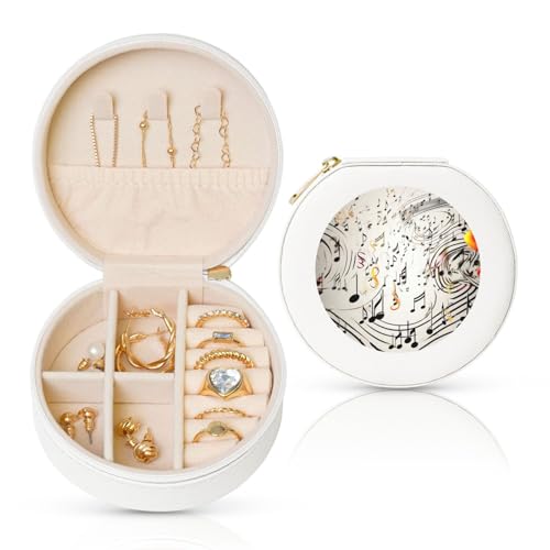 TRSGKSQP Schmuckschatulle für Damen und Mädchen, Leder, Reise-Schmucketui, Musiknoten-Druck, tragbare Schmuck-Organizer-Box mit Reißverschluss für Ohrringe, Armbänder, Ringe TRSGKSQP Schmuckschatulle für Damen und Mädchen, Leder, Reise-Schmucketui, Musiknoten-Druck, tragbare Schmuck-Organizer-Box mit Reißverschluss für Ohrringe, Armbänder, Ringe von TRSGKSQP