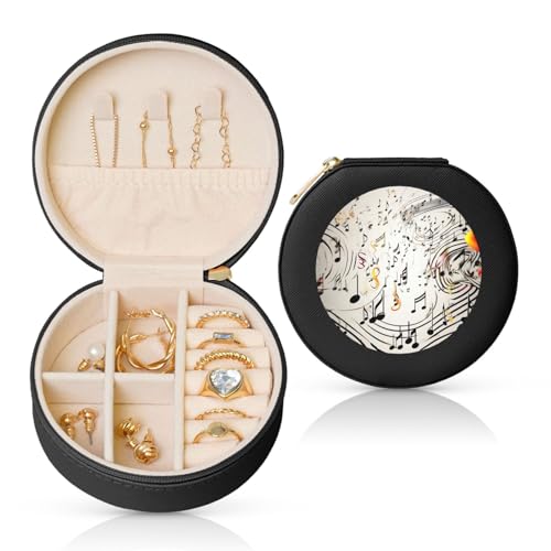 TRSGKSQP Schmuckschatulle für Damen und Mädchen, Leder, Reise-Schmucketui, Musiknoten-Druck, tragbare Schmuck-Organizer-Box mit Reißverschluss für Ohrringe, Armbänder, Ringe TRSGKSQP Schmuckschatulle für Damen und Mädchen, Leder, Reise-Schmucketui, Musiknoten-Druck, tragbare Schmuck-Organizer-Box mit Reißverschluss für Ohrringe, Armbänder, Ringe von TRSGKSQP