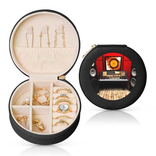 TRSGKSQP Schmuckschatulle für Damen und Mädchen, Leder, Reise-Schmucketui, Musikstudio, tragbare Schmuck-Organizer-Box mit Reißverschluss für Ohrringe, Armbänder, Ringe TRSGKSQP Schmuckschatulle für Damen und Mädchen, Leder, Reise-Schmucketui, Musikstudio, tragbare Schmuck-Organizer-Box mit Reißverschluss für Ohrringe, Armbänder, Ringe von TRSGKSQP